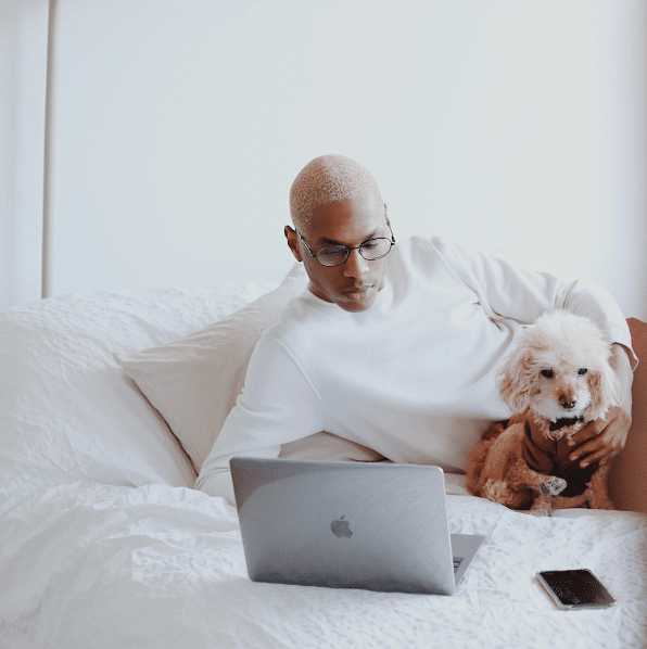 Resident working from home with dog